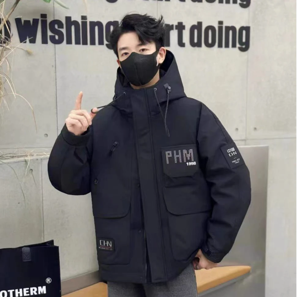 连帽休闲宽松工装韩版冬季男士时尚防风保暖羽绒服外套6070