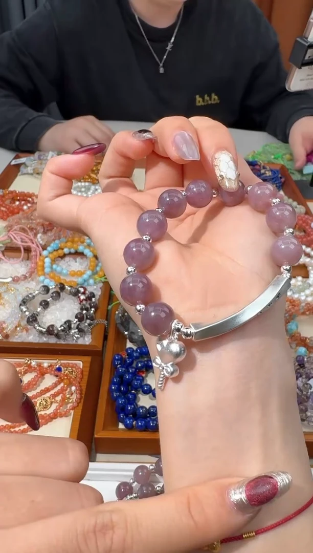 【闪购商品】水晶手链银S925镶嵌A013紫马粉弯管半镯款