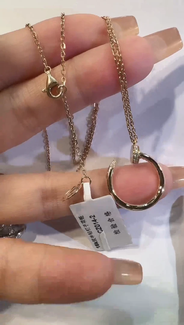 项链18K金镶嵌钻石头尾钻钉子项链CZ