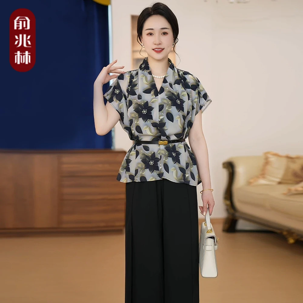 母亲节礼物妈妈装印花气质休闲套装宽松文艺时尚夏季高级感两件套