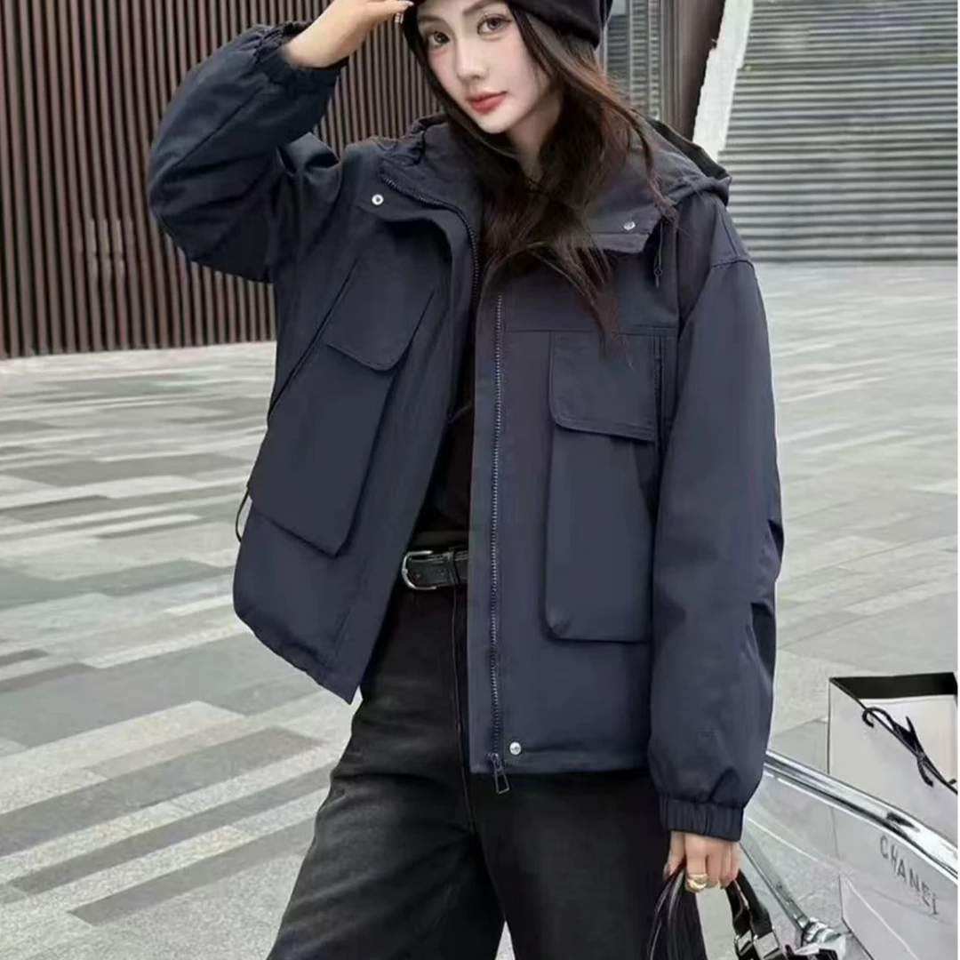 【锦衣服饰】QS 921韩系连帽加绒短款工装服