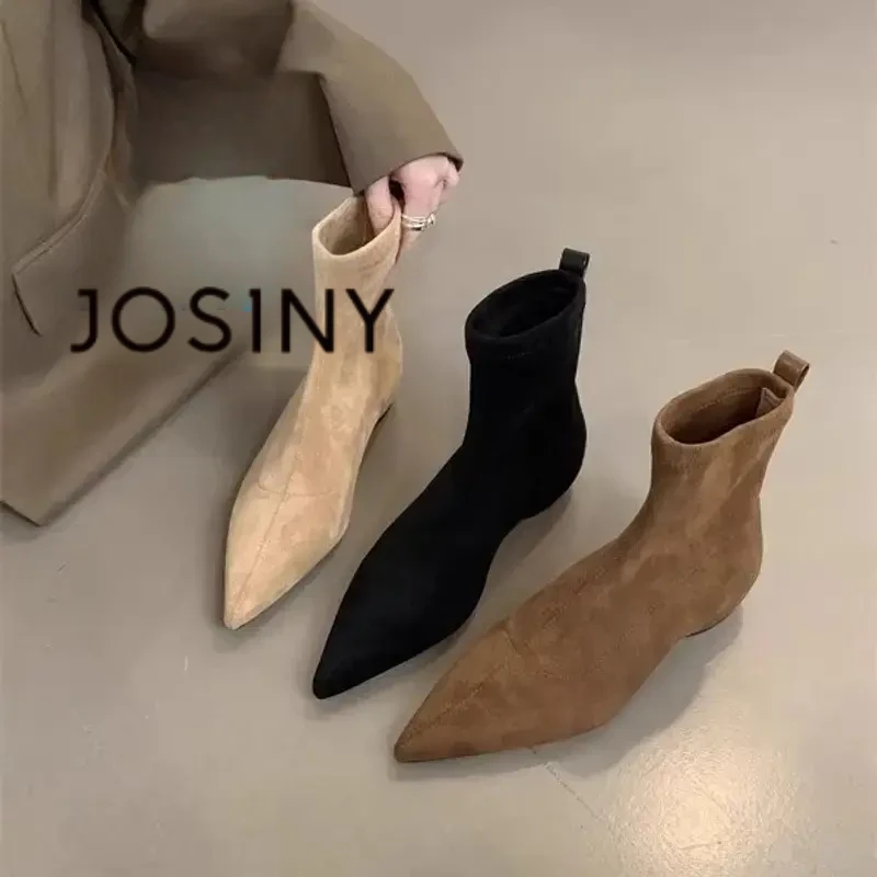 卓诗尼【断码清仓】2025秋冬新绒面内增高短靴时尚百搭弹力瘦瘦靴女