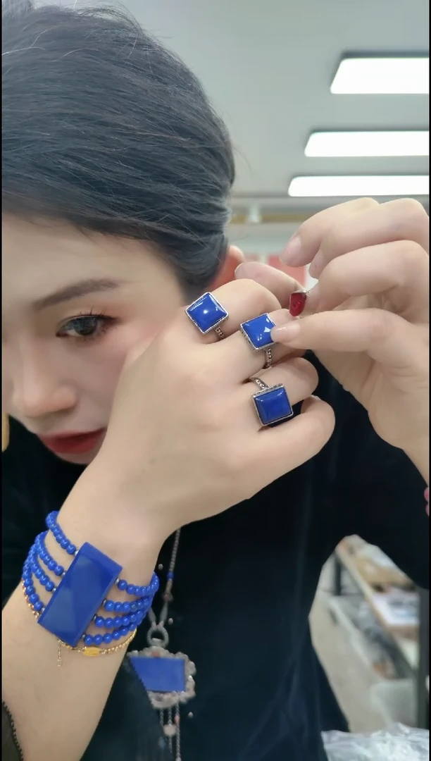 【闪购商品】青金石合金戒指1457青金石戒指方