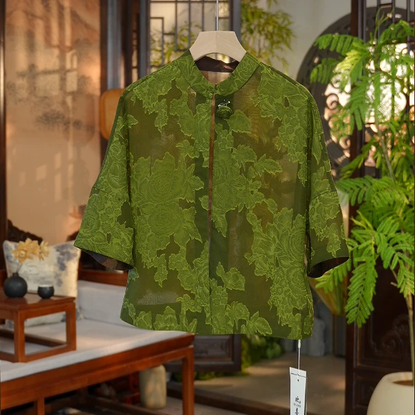 意蕊 原创国风新中式五分袖T恤外套7253