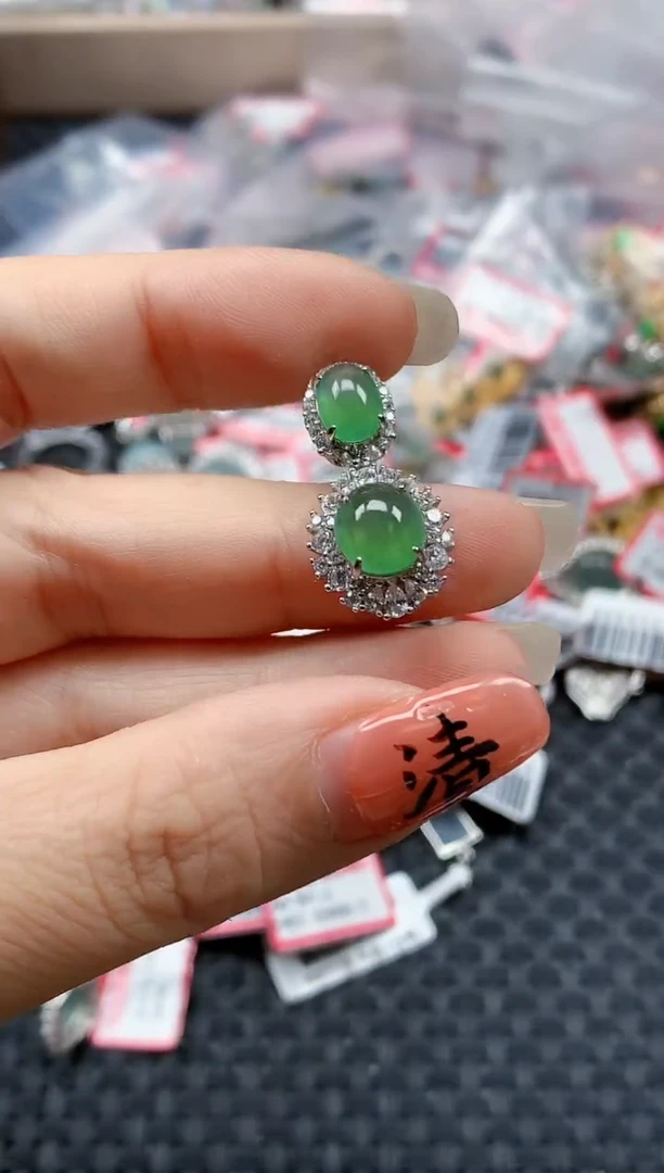银S925镶嵌戒指翡翠天然A货缅甸翡翠