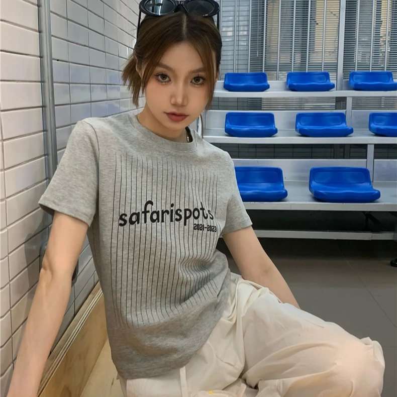 韩国safarispot字母印花短袖圆领显瘦棉质T恤