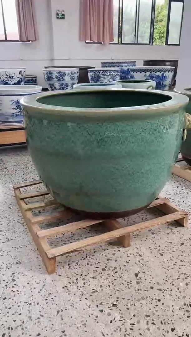 瓷片用****0一对直径一米翡翠绿狮耳门海
