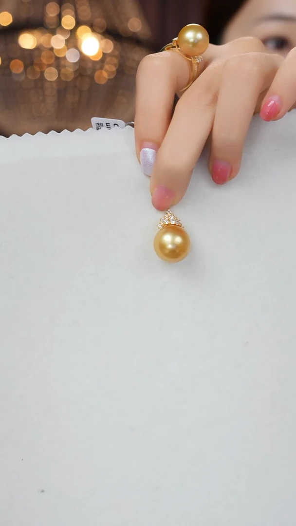 吊坠(不含链)18K金镶嵌海水珍珠金珠14-15mm