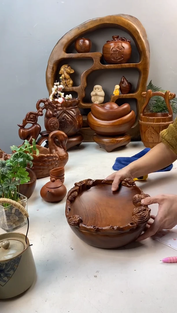 香樟木A24福临门果盆/尺寸28*22*8