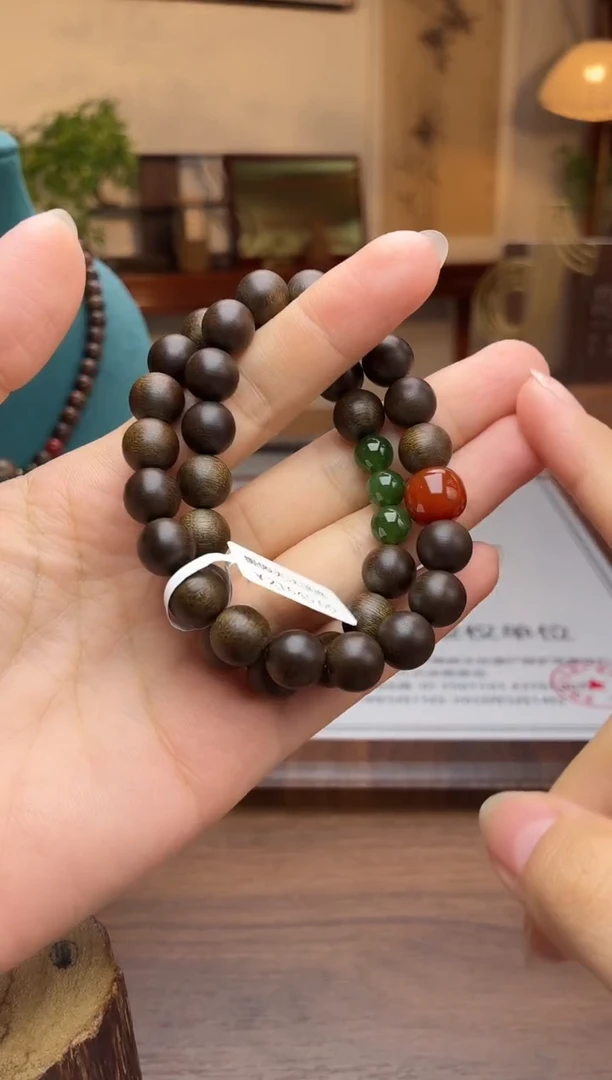 沉香手串沉香【非遗】芽庄帝王白棋楠10双圈沉水设计