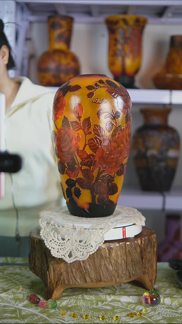 琉璃【9】复古玫瑰格雷花瓶