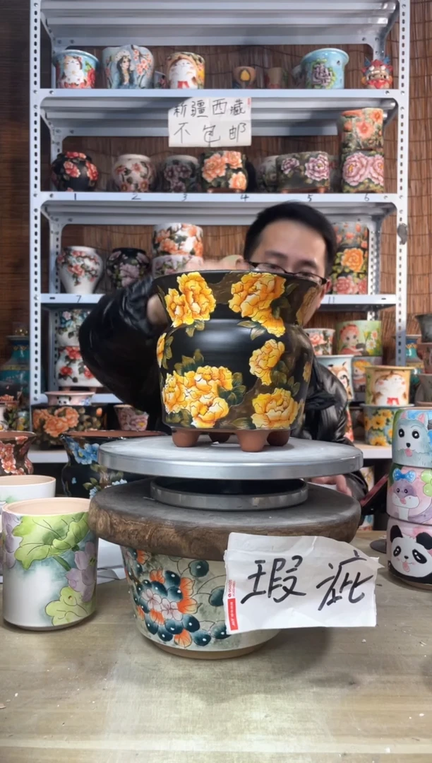 【闪购商品】摆件633陶花岛多肉陶瓷花盆罐——微瑕