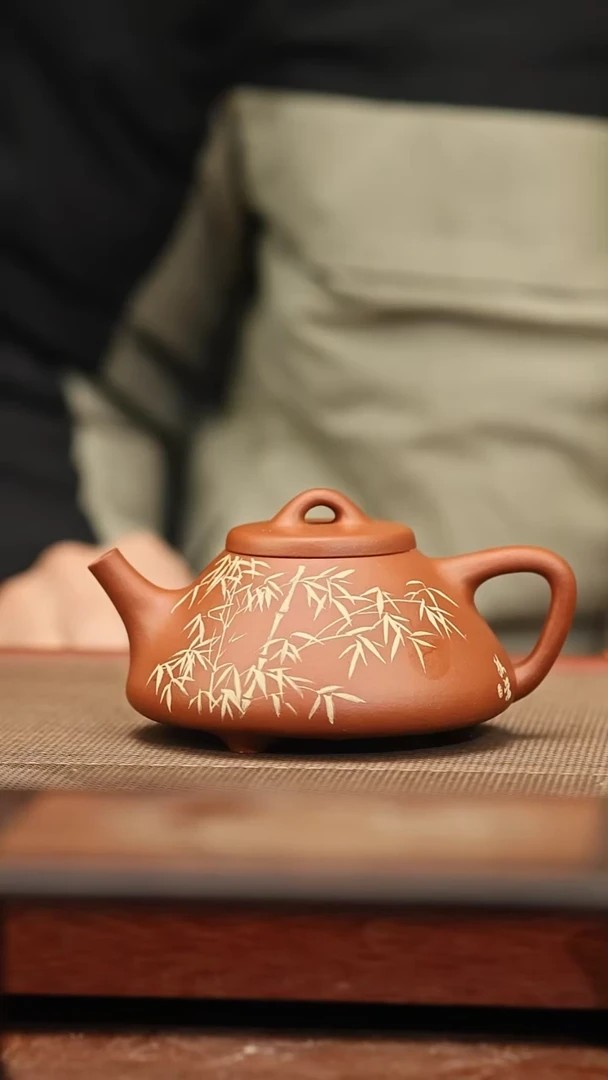 茶壶紫砂170毫升 竹子 小红泥 子冶石瓢