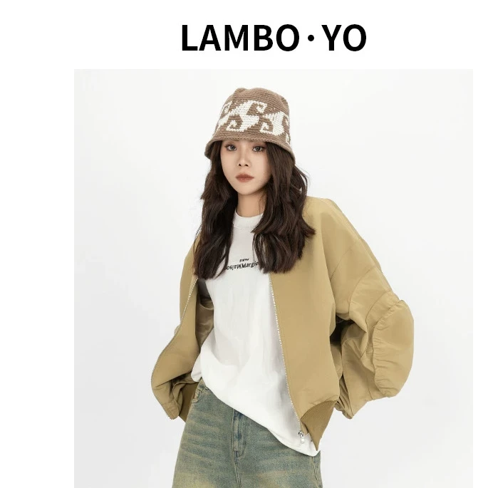 LAMBOYO原创飞行服2024年新款宽松落肩外套时尚设计袖上衣卫衣女