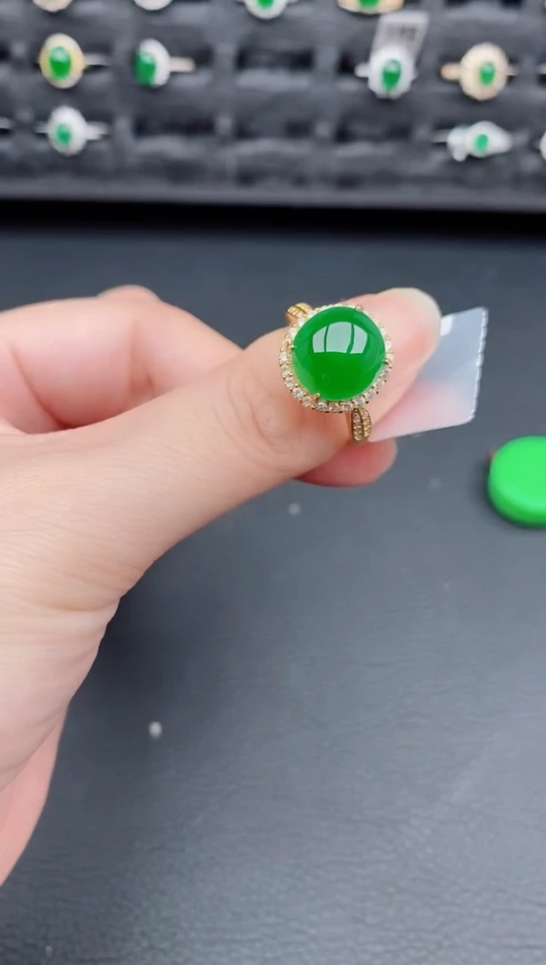 银S925镶嵌戒指翡翠天然a货翡翠107