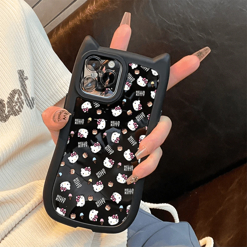 花朵KT猫适用苹果16手机保护壳iPhone15promax新款猫耳朵14pro硅