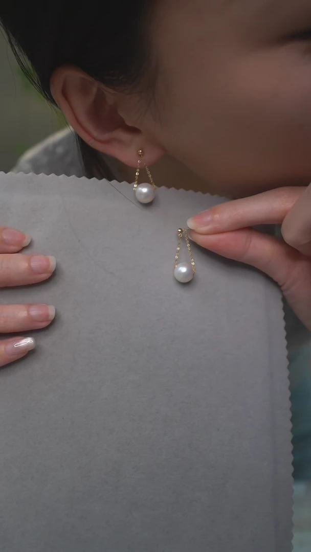 【闪购商品】淡水珍珠耳饰18K金镶嵌通体18K金     白色秋千耳环