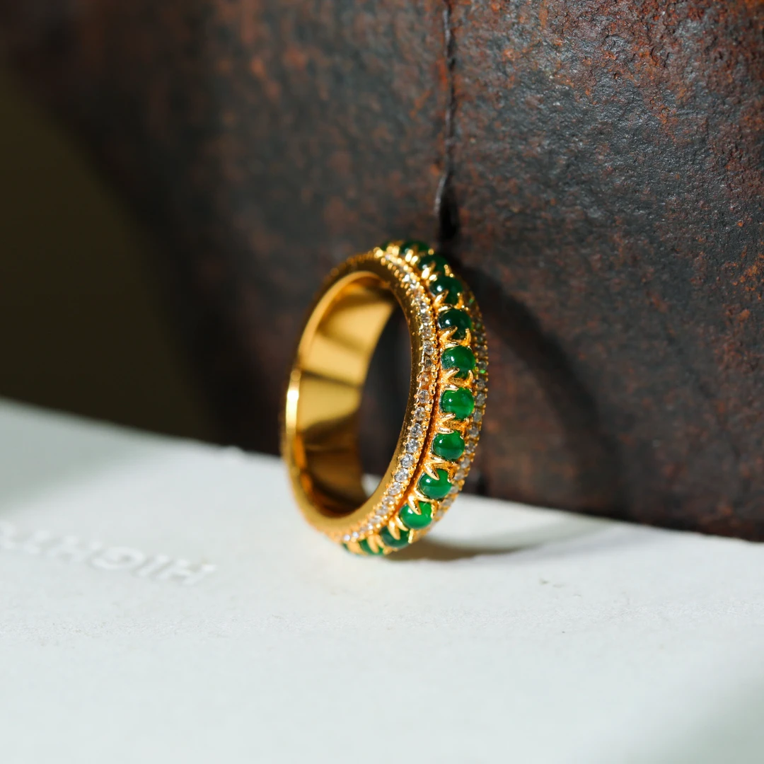 【意婵】《指间翠》（拍大2号）冰种辣绿翡翠戒指S925银时来运转-906255