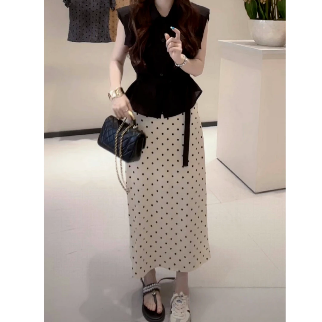 波点印花百搭A字半裙气质高腰时尚2025年夏季新款显瘦半身裙复古