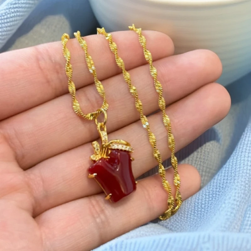 铜吊坠 红色饰品轻奢手工复古珠宝精美