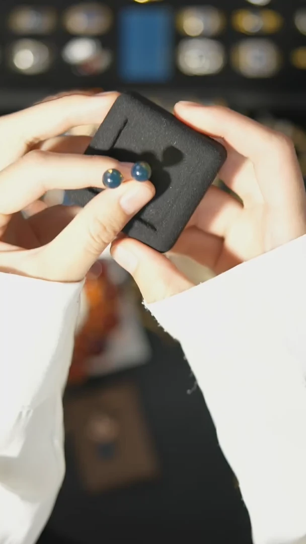 【闪购商品】琥珀裸石银S925镶嵌8mm天青耳钉