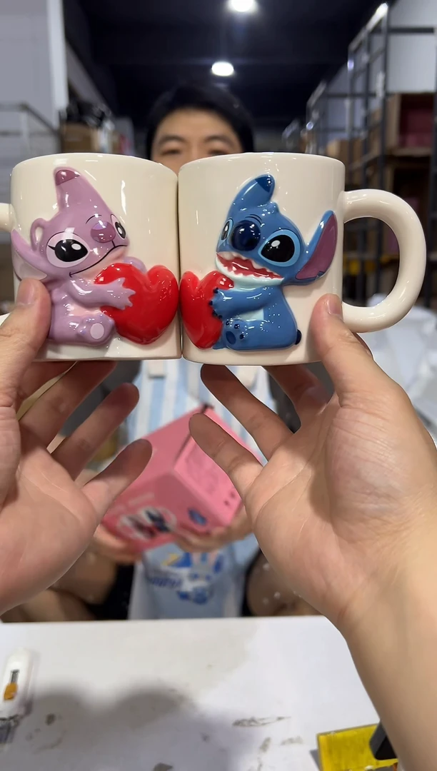 瓷片原盒史迪仔安琪浮雕爱心对杯