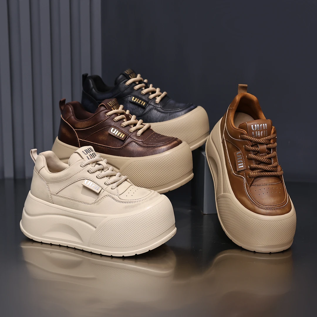 殊彩7CM厚底小白鞋女2025秋冬复古加绒保暖板鞋小个子增高休闲鞋