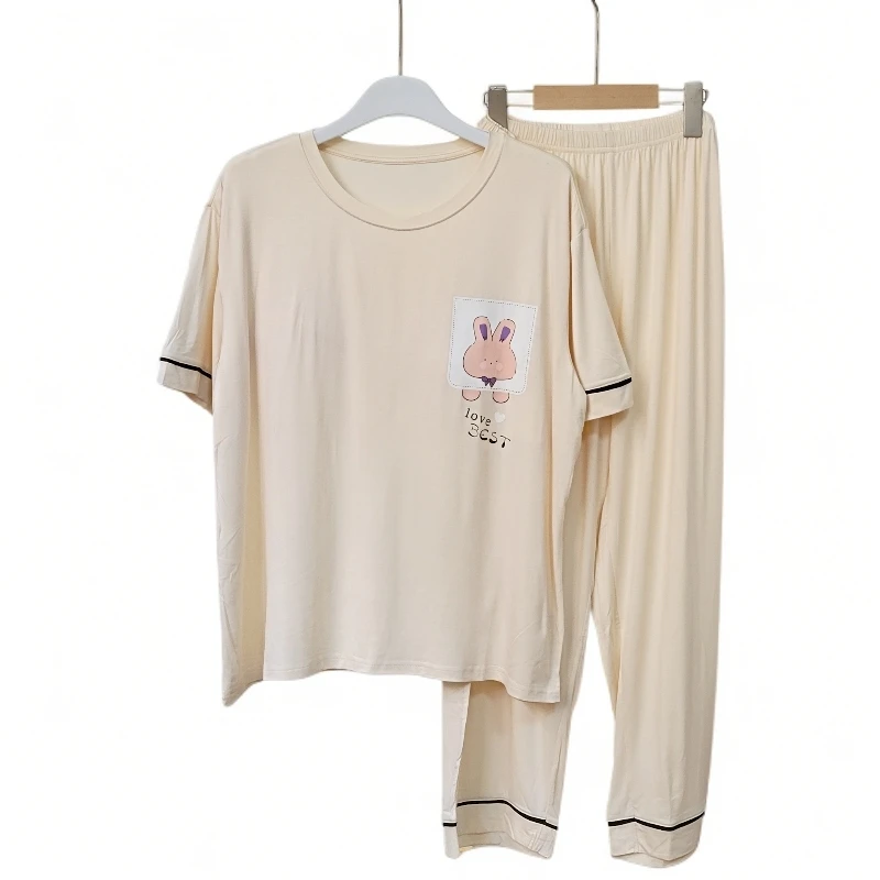 5893带胸垫圆领夏款睡衣女短袖袖长裤可外穿休闲家居服夏