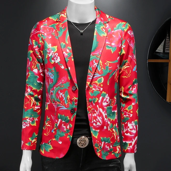 贾鲁萨加高端时尚潮牌印花西装男高级感修身春秋季休闲痞帅单西服