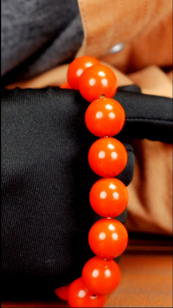 疯子大漆橙红素珠15mm  14颗