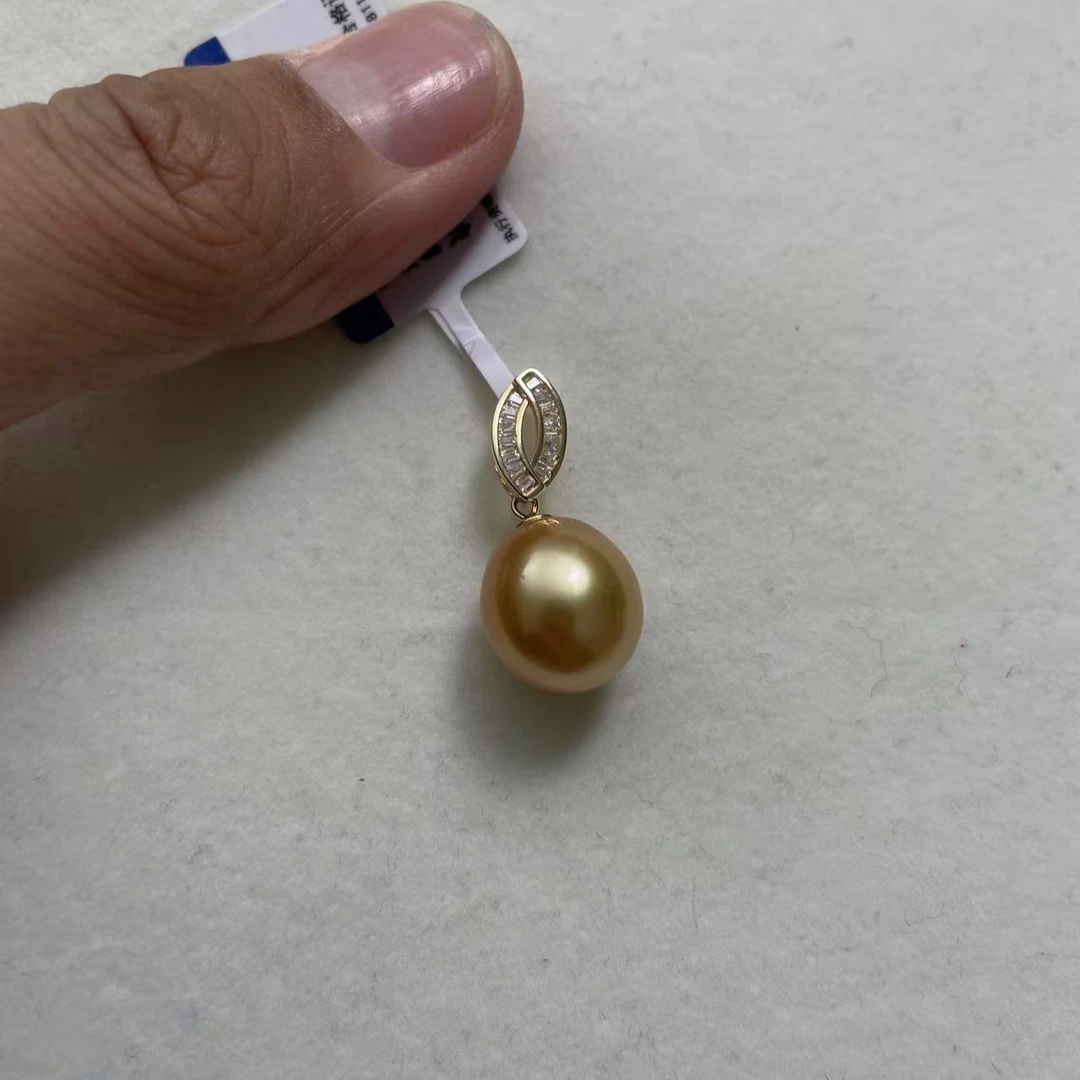 925银海水珍珠吊坠金珠吊坠12-13mm