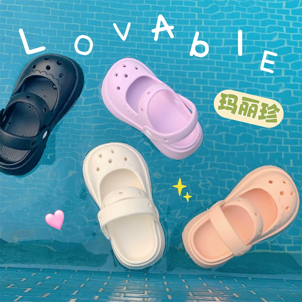 夏季新款女童拖鞋卡通玛丽珍儿童包头洞洞鞋海边沙滩鞋花园公主鞋