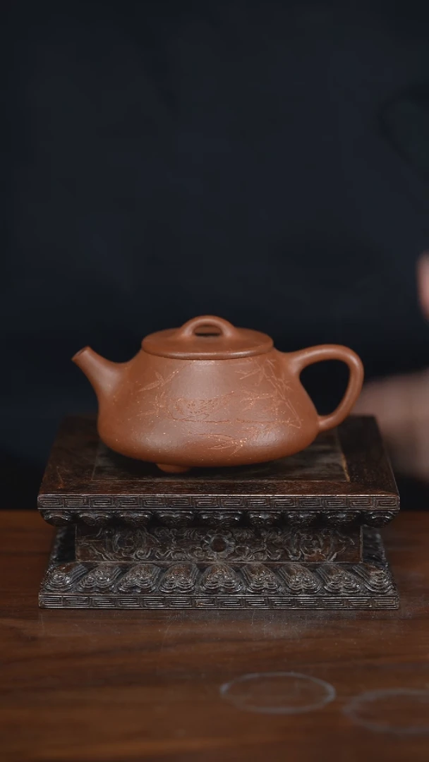 【闪购商品】紫砂茶壶平盖石瓢 （刻竹鸟）