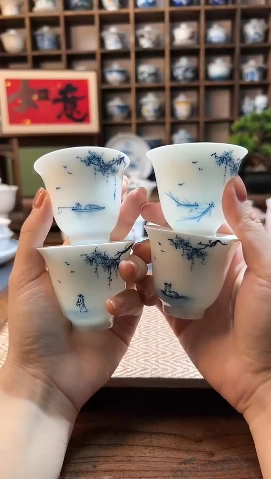 【闪购商品】手绘松下雅集杯4个