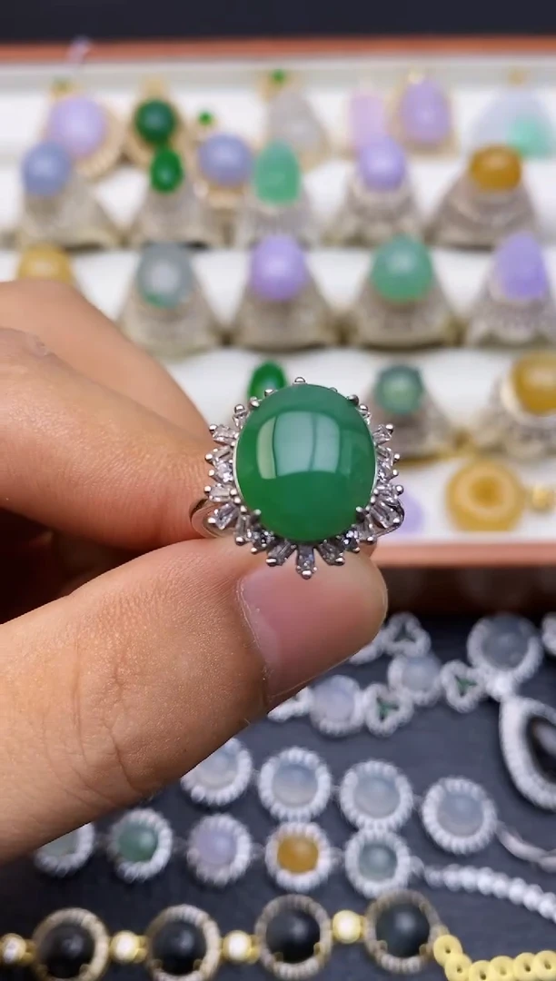 翡翠戒指银S925镶嵌/0058