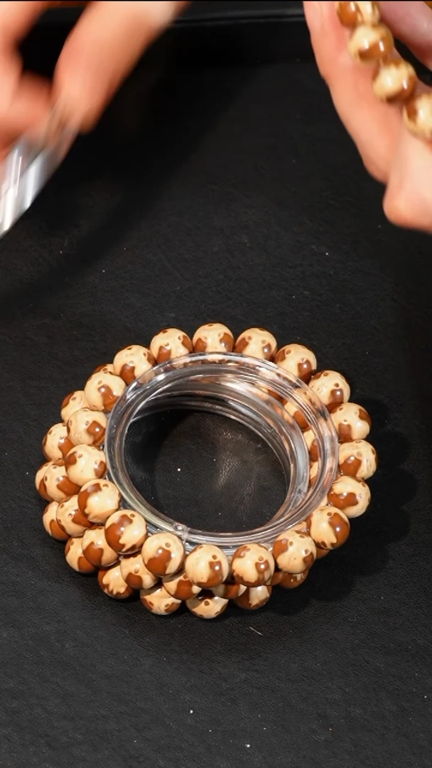 紫金鼠手串熊猫花皮正圆光珠