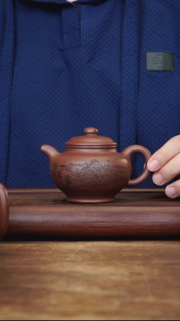 茶壶紫砂280ml 主播作品刻绘全手掇只 底槽清
