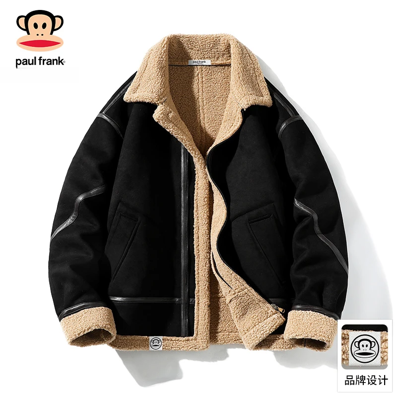 PaulFrank/大嘴猴摇粒绒加厚棉服男2025冬季翻领宽松休闲保暖外套