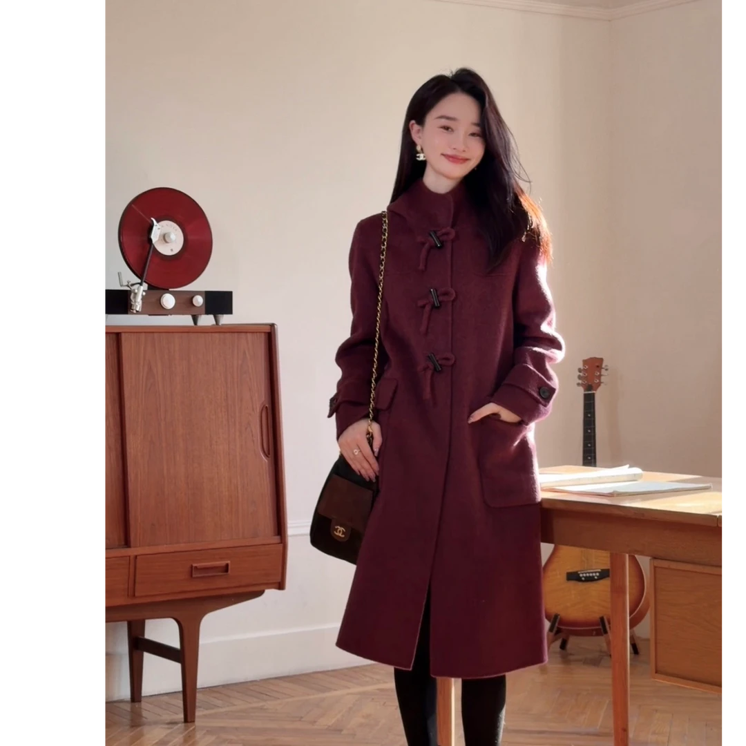 HELA AOMI “火龙果大衣”绵羊毛95%+骆驼绒牛角扣大衣CY5DH08907
