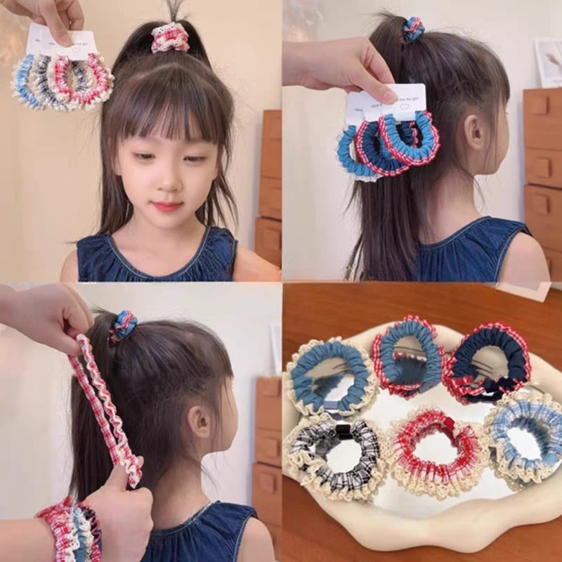 MH新款儿童甜美蕾丝花边牛仔发圈时尚百搭少女发绳时尚百搭少女
