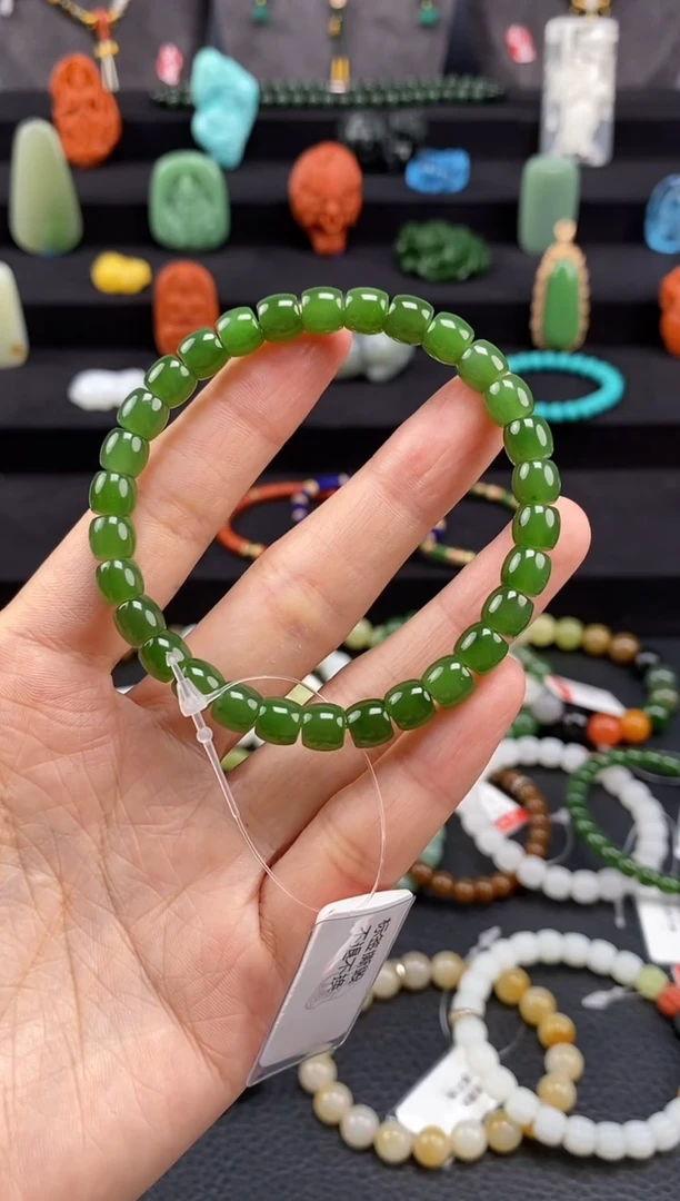 手串未镶嵌和田玉7mm碧玉极限弧手串