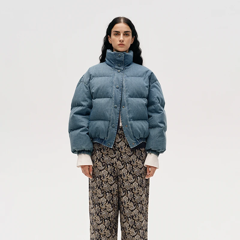 河岸家买手店ICE DUST立领牛仔面包白鹅绒短款羽绒服女25秋冬新款