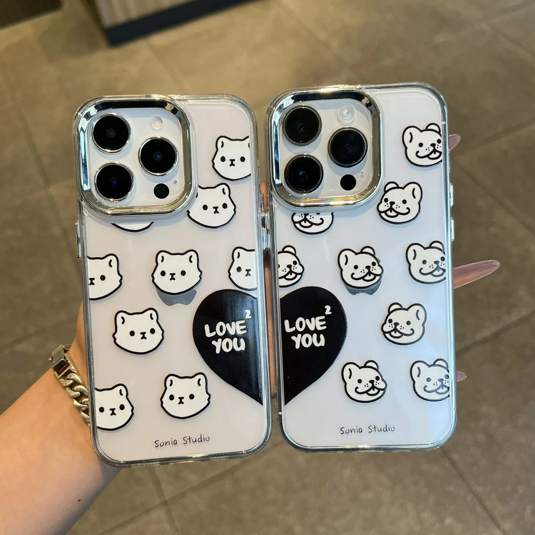 奥菲顿满屏爱心猫狗适用苹果17金属框16手机壳华为vivo小米15oppo