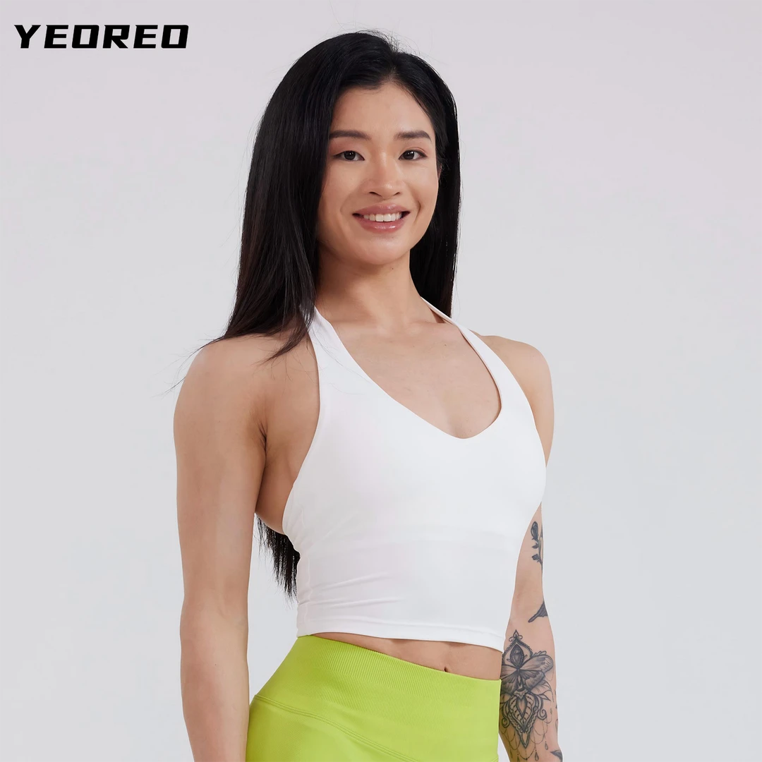 YEOREO大露背V领健身服挂脖运动训练背心上衣透气欧美风柔软贴身