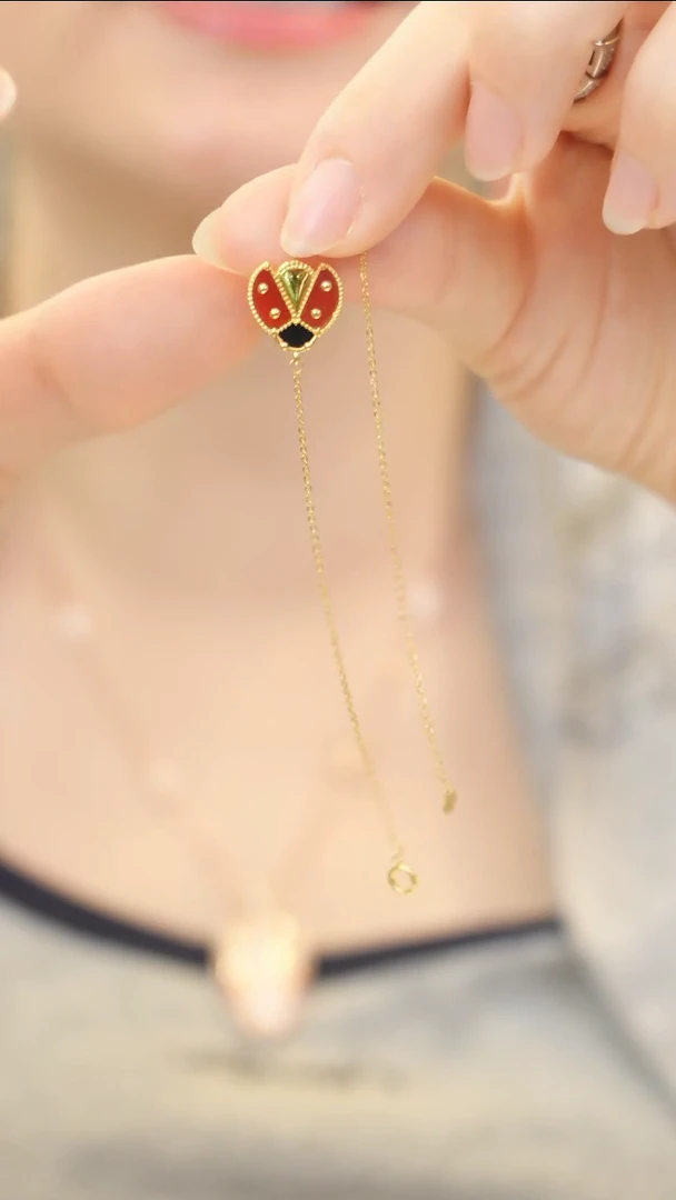 玛瑙/玉髓手链18K金镶嵌瓢虫