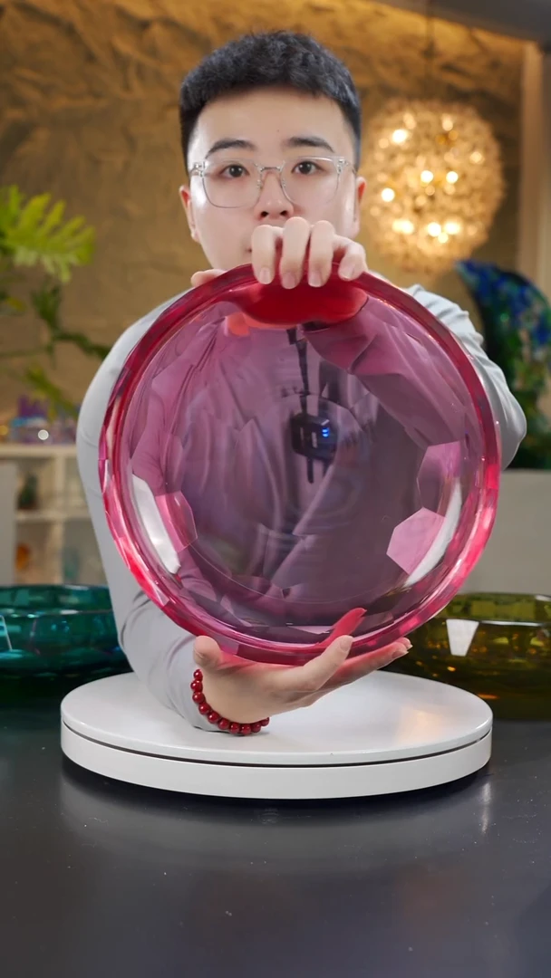 手工艺品琉璃金红色钻石切面果盘