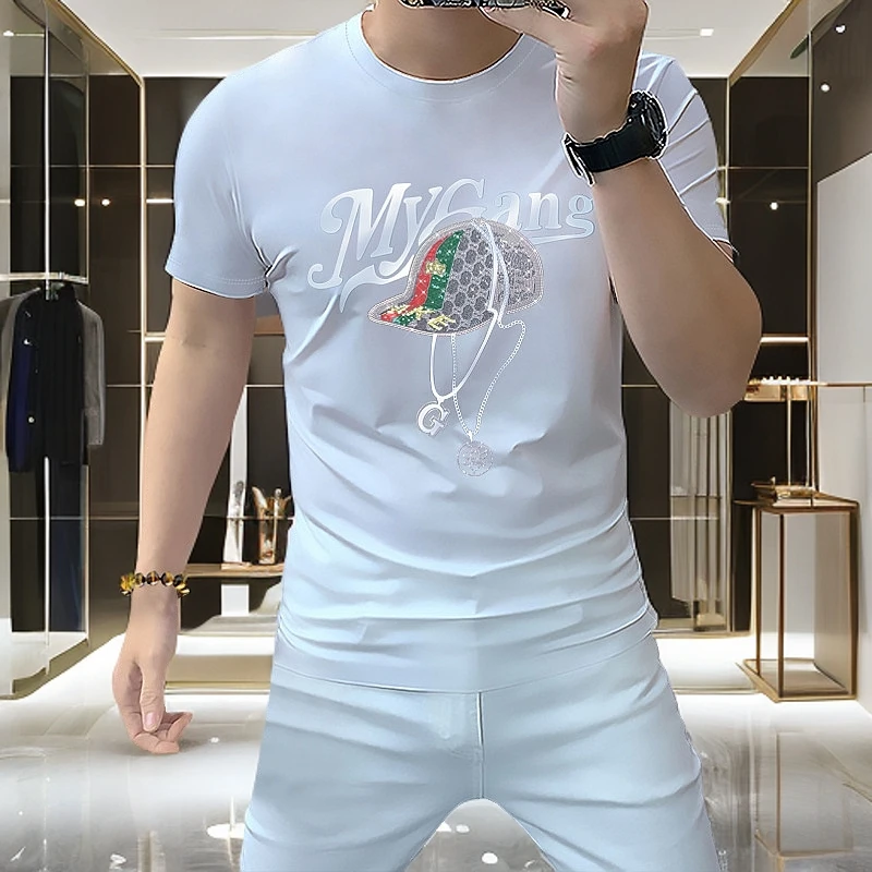 Vaesric Poseidon/瓦萨琪波塞冬夏季短袖T恤潮流修身印花半袖圆领