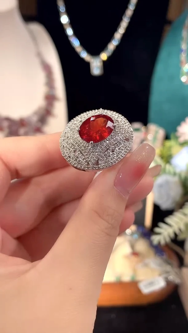 石榴石（芬达石）戒指银S925镶嵌戒指