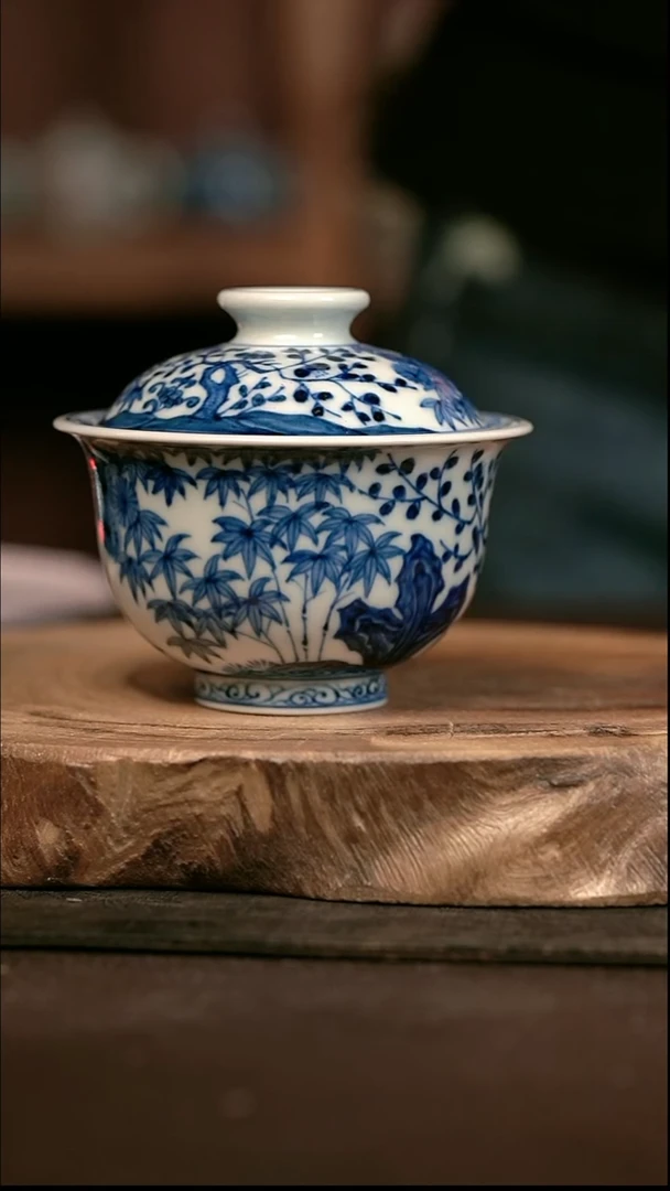 手绘 高温现代瓷  气窑  有暇  松竹梅大布袋150C