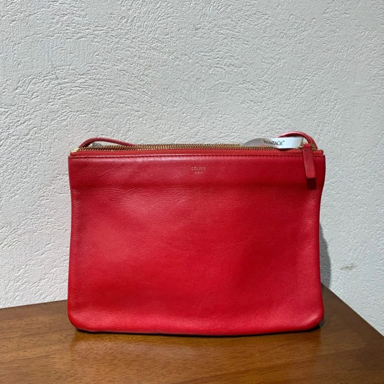 99新 Celine/思琳 红色trio斜挎包